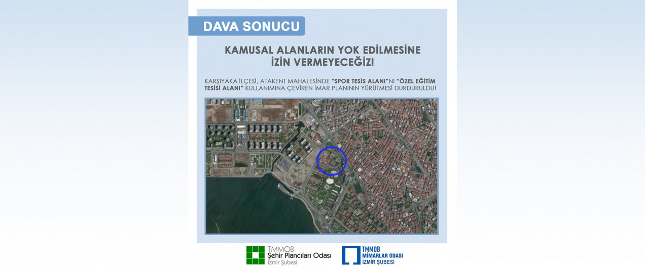 Karşıyaka İlçesi Atakent Mahallesi'nde "Spor Tesis Alanı"nı "Özel Eğitim Tesis Alanı" Kullanım Kararına Çeviren İmar Planının Yürütmesi Durduruldu!
