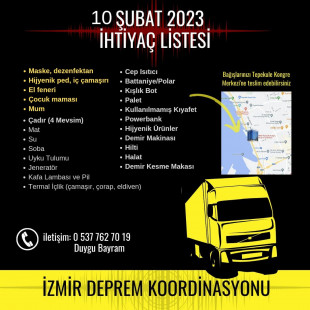 10 ŞUBAT 2023 İHTİYAÇ LİSTESİ