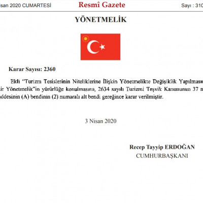 Turizm Tesislerinin Niteliklerine İlişkin Yönetmelikte Değişiklik Yapıldı