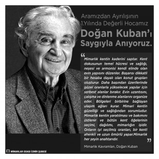 Aramızdan ayrılışının 1.yılında Değerli Hocamız Doğan Kuban’ı saygıyla anıyoruz.