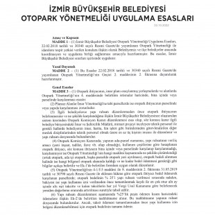 İzmir Büyükşehir Belediyesi Otopark Yönetmeliği Uygulama Esasları Hakkında