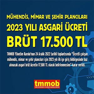 Mühendis, Mimar ve Şehir Plancıları 2023 Yılı Asgari Ücreti Brüt 17.500 TL